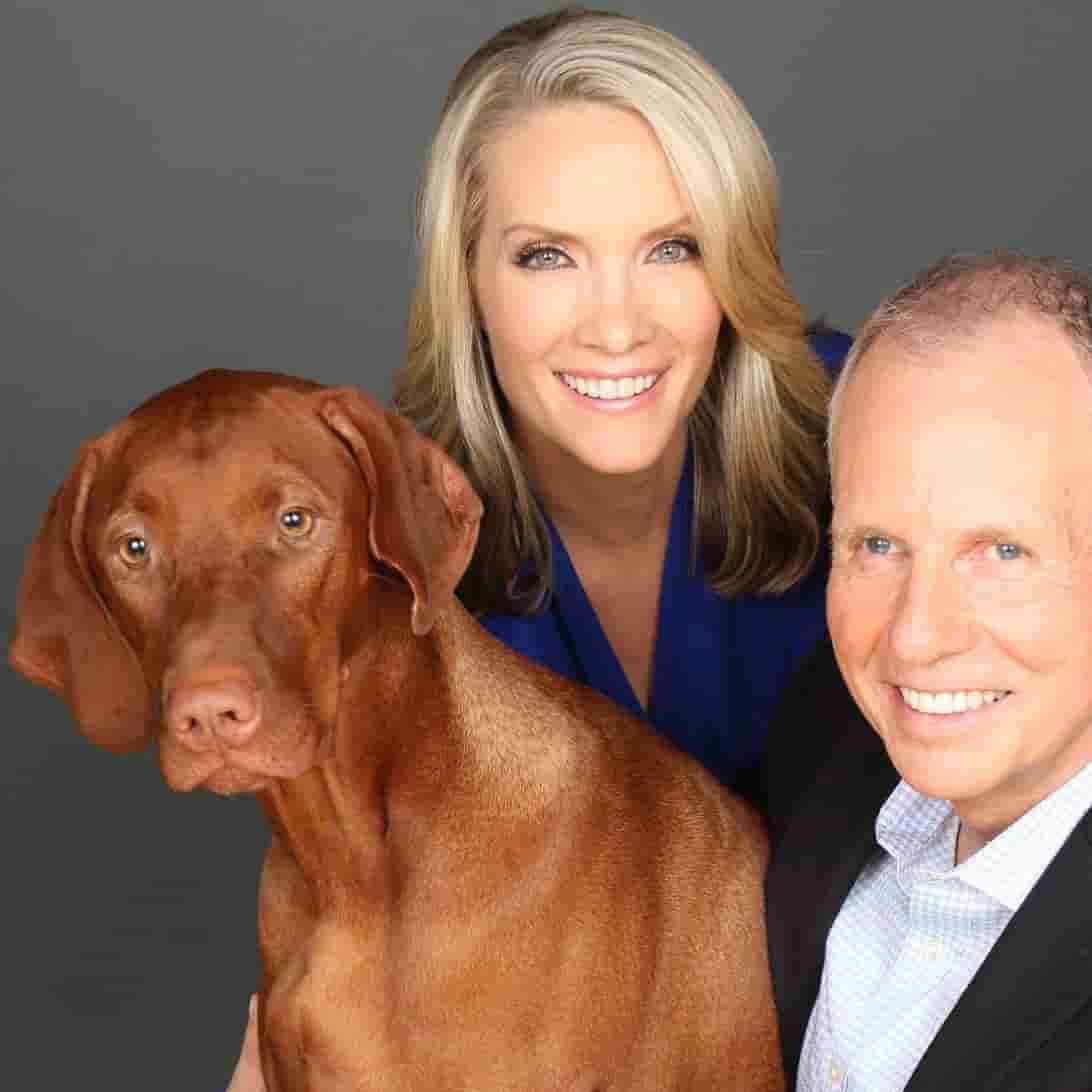 Peter McMahon with her with Dana Perino and their pet Jasper.