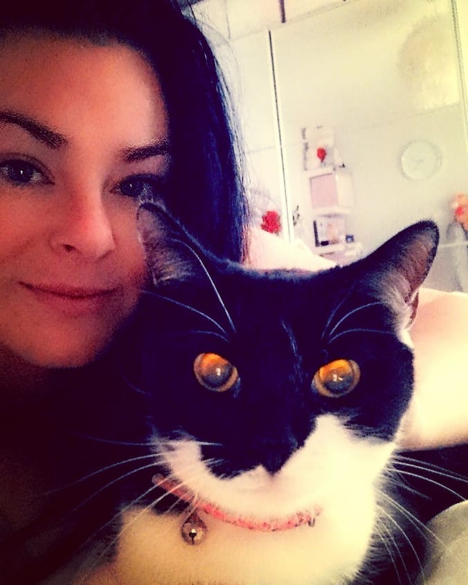 Karla James with her cat 