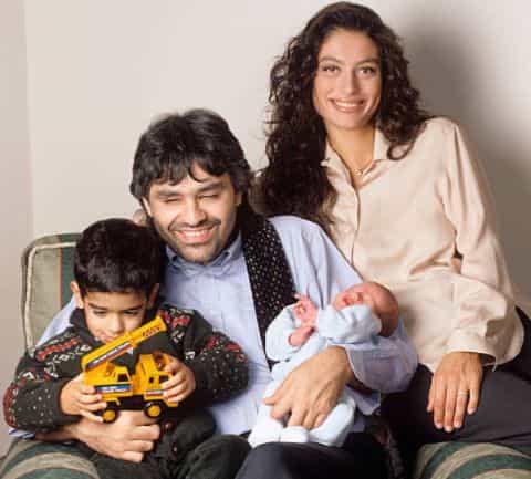 Enrica Cenzatti and Andrea Bocelli with their sons Amos and Matteo.